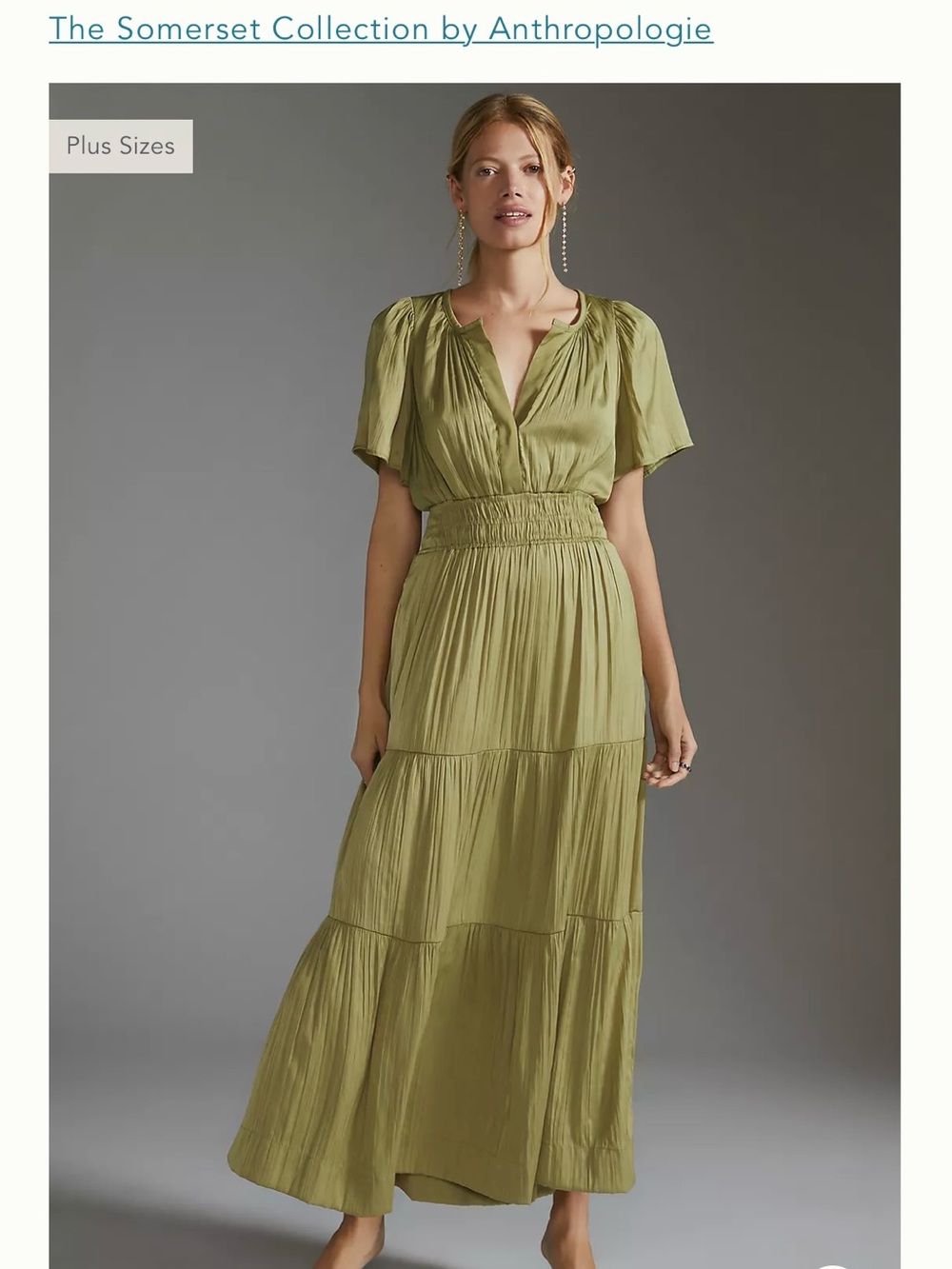 NWT Anthropologie Somerset Maxi Dress - green satin
